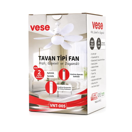2İN1=TAVAN Vantilatör - Avize Lamba 40W Kumandalı 6KNAT VNT-005