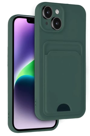 Apple iPhone 14 Kılıf Kelvin Kartvizitli Silikon - Koyu Yeşil