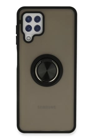 Samsung Galaxy A22 Kılıf Montreal Yüzüklü Silikon Kapak - Siyah