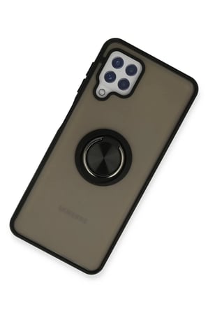 Samsung Galaxy A22 Kılıf Montreal Yüzüklü Silikon Kapak - Siyah