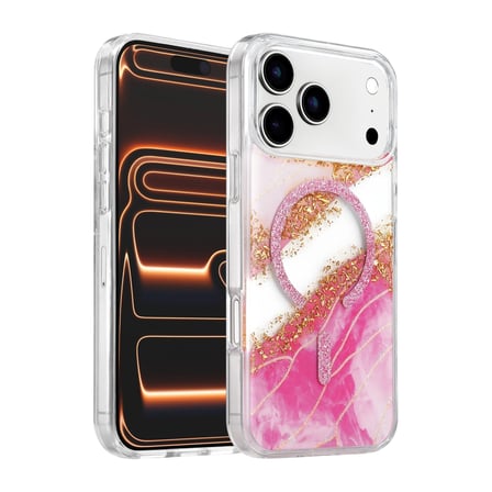 Onegif Apple İphone 17 Pro Lotus Simli Magsafe Kapak - Pembe