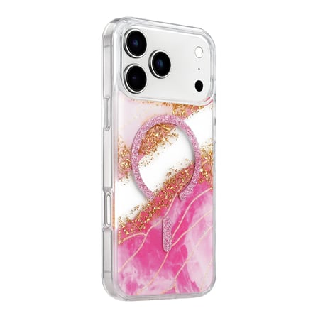 Onegif Apple İphone 17 Pro Lotus Simli Magsafe Kapak - Pembe