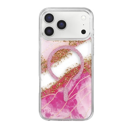 Onegif Apple İphone 17 Pro Lotus Simli Magsafe Kapak - Pembe