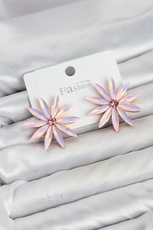 Pembe Kristal Taşlı Lotus Model Kadın Küpe
