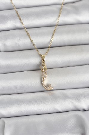 316L Çelik Zincir Gold Renk Zirkon Taşlı Deniz Kızı Model Kadın Kolye