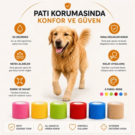 Kedi ve Köpek Pati Bandajı - Su Geçirmez - Kendinden Yapışkanlı - 6 Renk