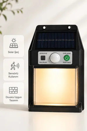 Güneş Enerjili Sensörlü Solar Aplik Duvar Tipi Dış Mekan Hareket Algılamalı Işık