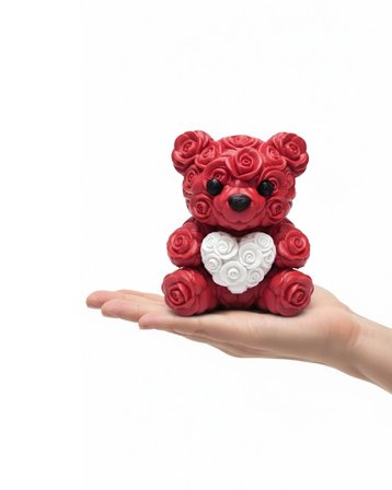 3D Kalp Ayıcık 10 cm Gül Detaylı Dekoratif Hediye Obje