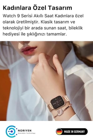 Yeni Nesil 3 Kordonlu Kadın Akıllı Saat Spor Ve Sağlık Sensörlü Watch 9 Series Tasarım Saat Pembe