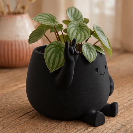 3D Baskı Smiley Face Planter - Gülümseyen Karakterli Saksı-Siyah