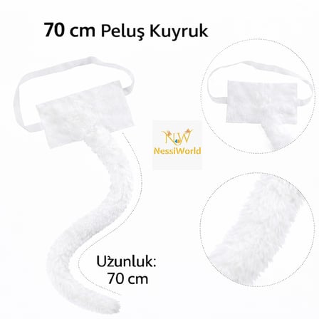 Beyaz Peluş Kuyruk Şekil Verilebilir 70 Cm