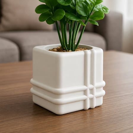 3D Baskı Square Planter - Izgara Desenli Küp Saksı-Beyaz