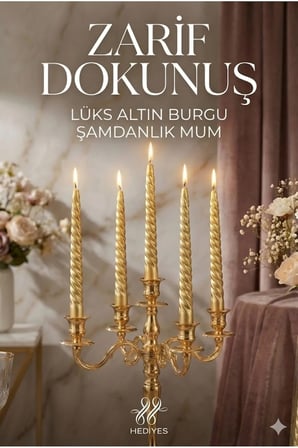 4'lü Lüks Burgu Şamdan Mumu 26 cm - Damlatmaz Spiral Dekoratif Mum Seti