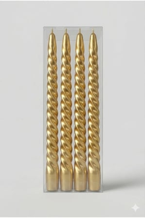 4'lü Lüks Burgu Şamdan Mumu 26 cm - Damlatmaz Spiral Dekoratif Mum Seti