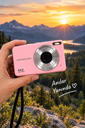 4K Figürlü Çantalı Dijital Video Kamera 44MP 16X Zoom Işıklı Kart Dijital Fotoğraf Makinesi 64gb Hafıza Kart Hediyeli pembe