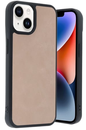 Apple iPhone 14 Kılıf Aras Deri Kapak - Pudra