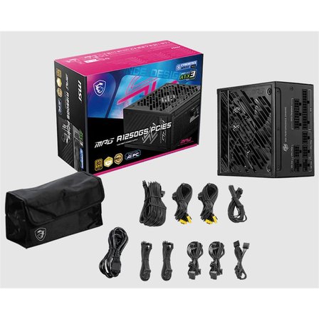 MSI PSU MPG A1250GS PCIE5 1250W 80+ GOLD ATX 3.1 PCIE 5.1 2X 12V-2X6 POWER SUPPLY