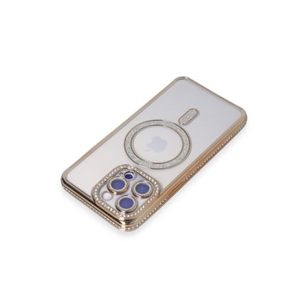 Apple İphone 15 Pro Max Kılıf Joke Simli Magneticsafe Kılıf - Gold