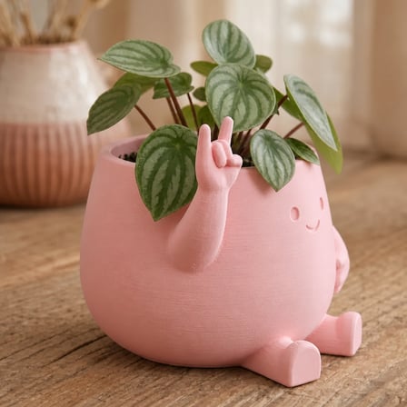 3D Baskı Smiley Face Planter - Gülümseyen Karakterli Saksı-Pembe