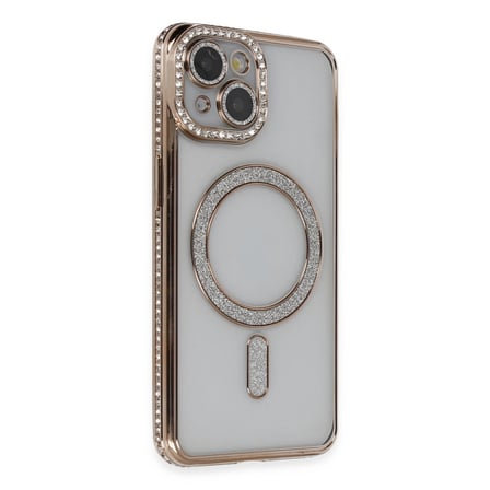 Apple İphone 13 Kılıf Joke Simli Magneticsafe Kılıf - Gold