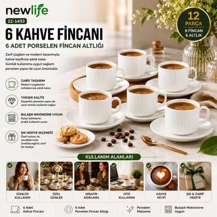 12 Parça Porselen Kahve Fincanı