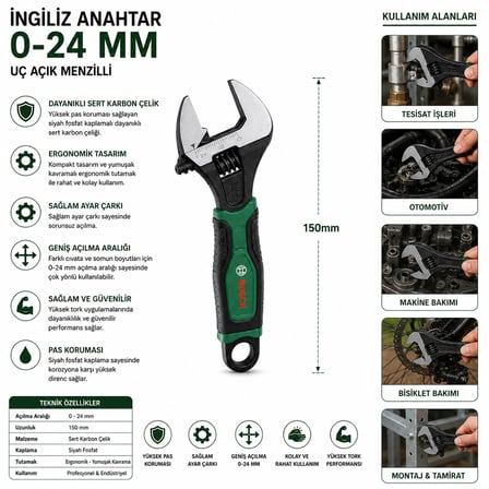 150 mm İngiliz Anahtar ve Kurbağacık Seti ( 1 Adet)
