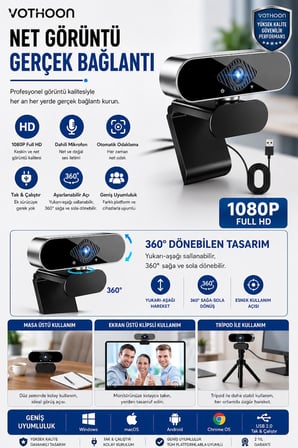Webcam Orjınal 1080p Hd Konferans Kamera Dahili Mikrofon Görüntülü Sohbet Yayın Kamerası Hd Video Ae-104