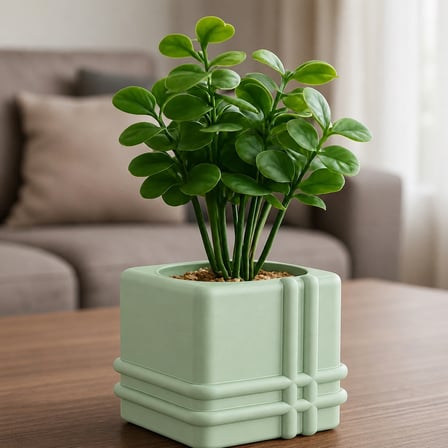 3D Baskı Square Planter - Izgara Desenli Küp Saksı-Mint