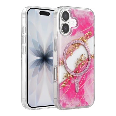 Onegif Apple İphone 17 Lotus Simli Magsafe Kapak - Pembe