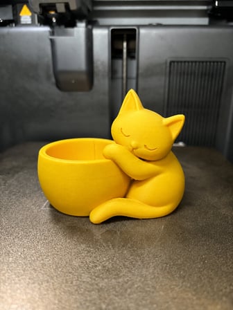 3D Baskı Sarılan Kedi Saksı - Sevimli Dekoratif Saksı - Sarı
