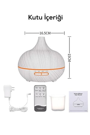 Aroma Difüzör Gece Işığı 7 Led Nemlendirici Kumandalı 550 ml Buhar Makinesi