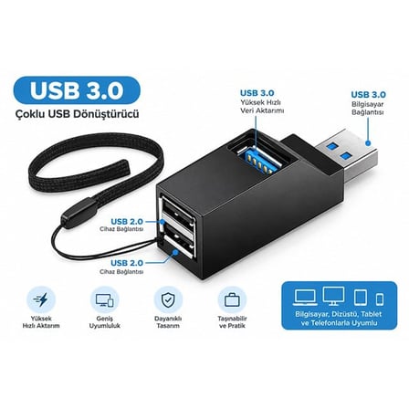PM-38399 3 Portlu USB 3.0 Çoklu Dönüştürücü Hub Çoklayıcı