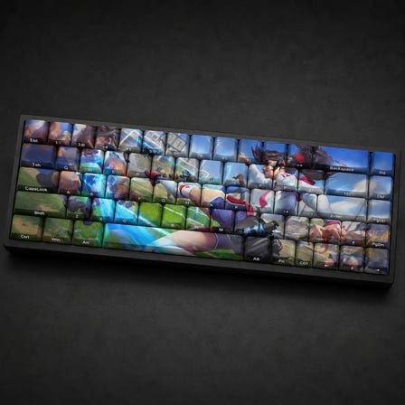 Özel LoL All-Star Akali 68 Tuş PBT Cherry Profil Boya Süblimasyon Yan Baskılı Mekanik Klavye Keycaps Seti