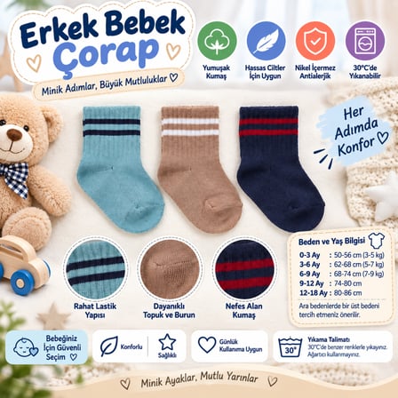 Assn Erkek Bebek Çorap USB2200 Su Yeşili (adet fiyatıdır)