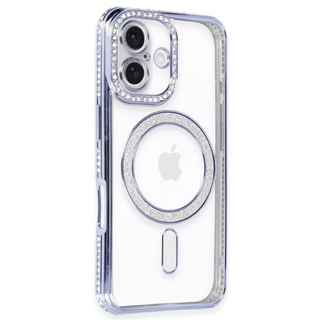 Apple İphone 16 Kılıf Joke Simli Magneticsafe Kılıf - Mavi