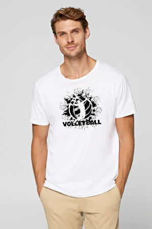 2li Kaliteli Pamuk Penye Unisex Kadın Erkek Volleyball Baskılı Tshirt Siyah Beyaz Voleybol Tişört