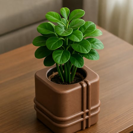 3D Baskı Square Planter - Izgara Desenli Küp Saksı-Kahverengi