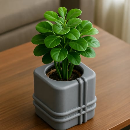 3D Baskı Square Planter - Izgara Desenli Küp Saksı-Gri