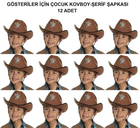 Kovboy Şerif Şapkası Kahve 12 Adet - Kostüm, Parti ve Gösteri Şapkası