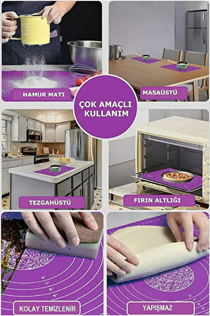 Büyük Boy Silikon Mor Hamur Açma Matı Büyük Ölçü 45x65