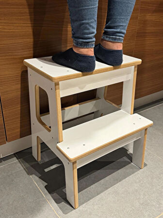 Beyaz Basamaklı Mutfak Tabure Merdiven