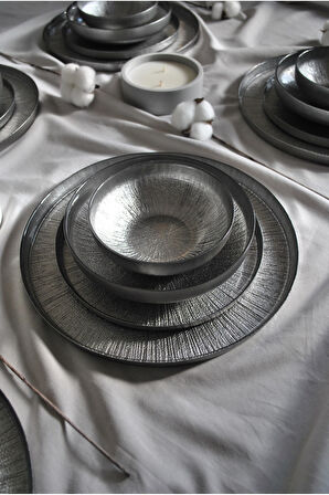 2 Kişilik 8 Parça Cam Yemek Takımı Gri - Cam Tabak Yemek Seti