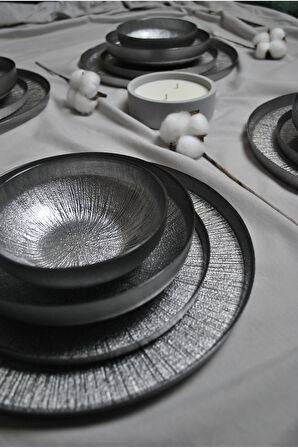 2 Kişilik 8 Parça Cam Yemek Takımı Gri - Cam Tabak Yemek Seti