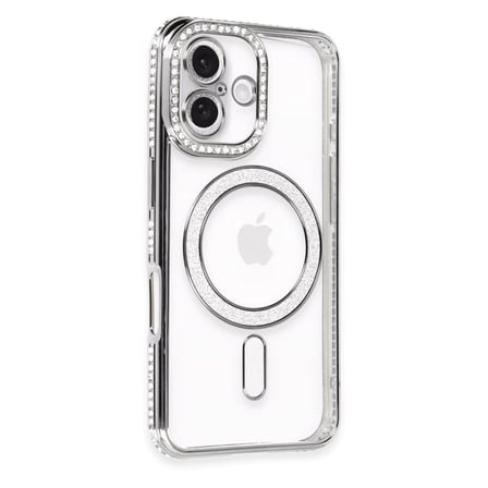 Apple İphone 16 Plus Kılıf Joke Simli Magneticsafe Kılıf - Gri