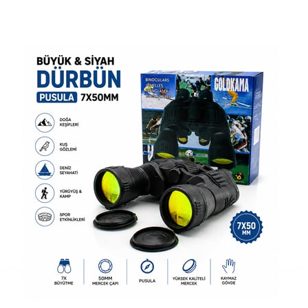 7x50 Büyük Siyah Dürbün (Pusula)