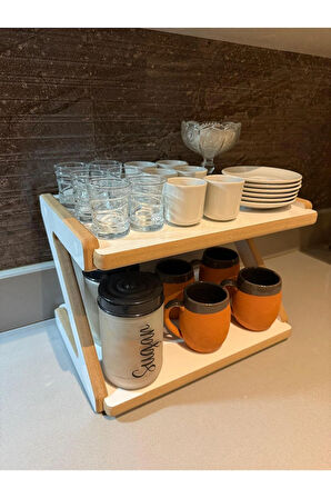 Lüks Mutfak Tezgah Rafı 38x27x25, Estetik Raf, Çok Kullanışlı Raf, Baharatlık, Bardaklık