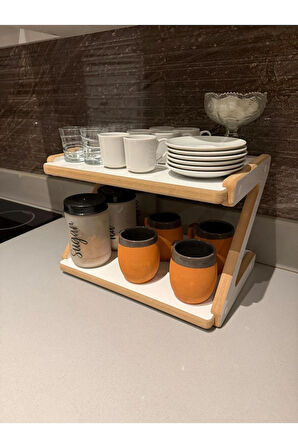 Lüks Mutfak Tezgah Rafı 38x27x25, Estetik Raf, Çok Kullanışlı Raf, Baharatlık, Bardaklık