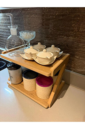 Lüks Mutfak Tezgah Rafı 38x27x25, Estetik Raf, Çok Kullanışlı Raf, Baharatlık, Bardaklık