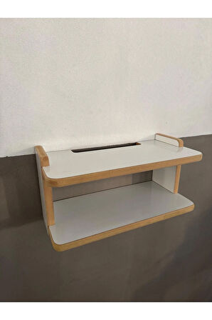 Dekoratif İkili Raf, Aksesuar Rafı, İki Bölmeli Modem Rafı