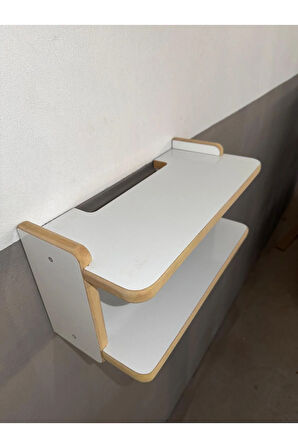 Dekoratif İkili Raf, Aksesuar Rafı, İki Bölmeli Modem Rafı